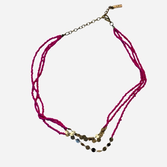 BabbleBar Sugarfix Beaded Pink Necklace Gold 3 Strand Fuchsia - Picture 3 of 8